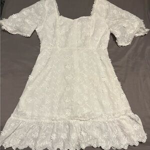White Lace Dress with Floral Embroidery
